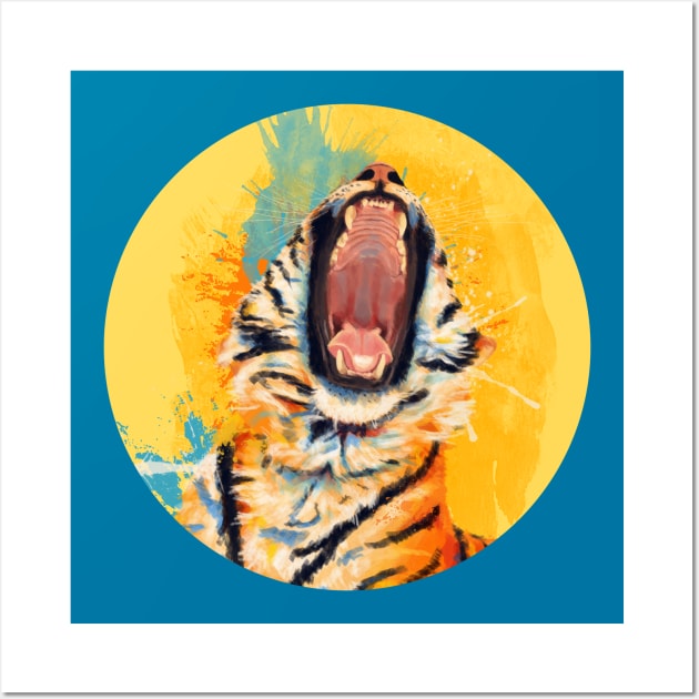 Wild Yawn - Tiger portrait Wall Art by Flo Art Studio